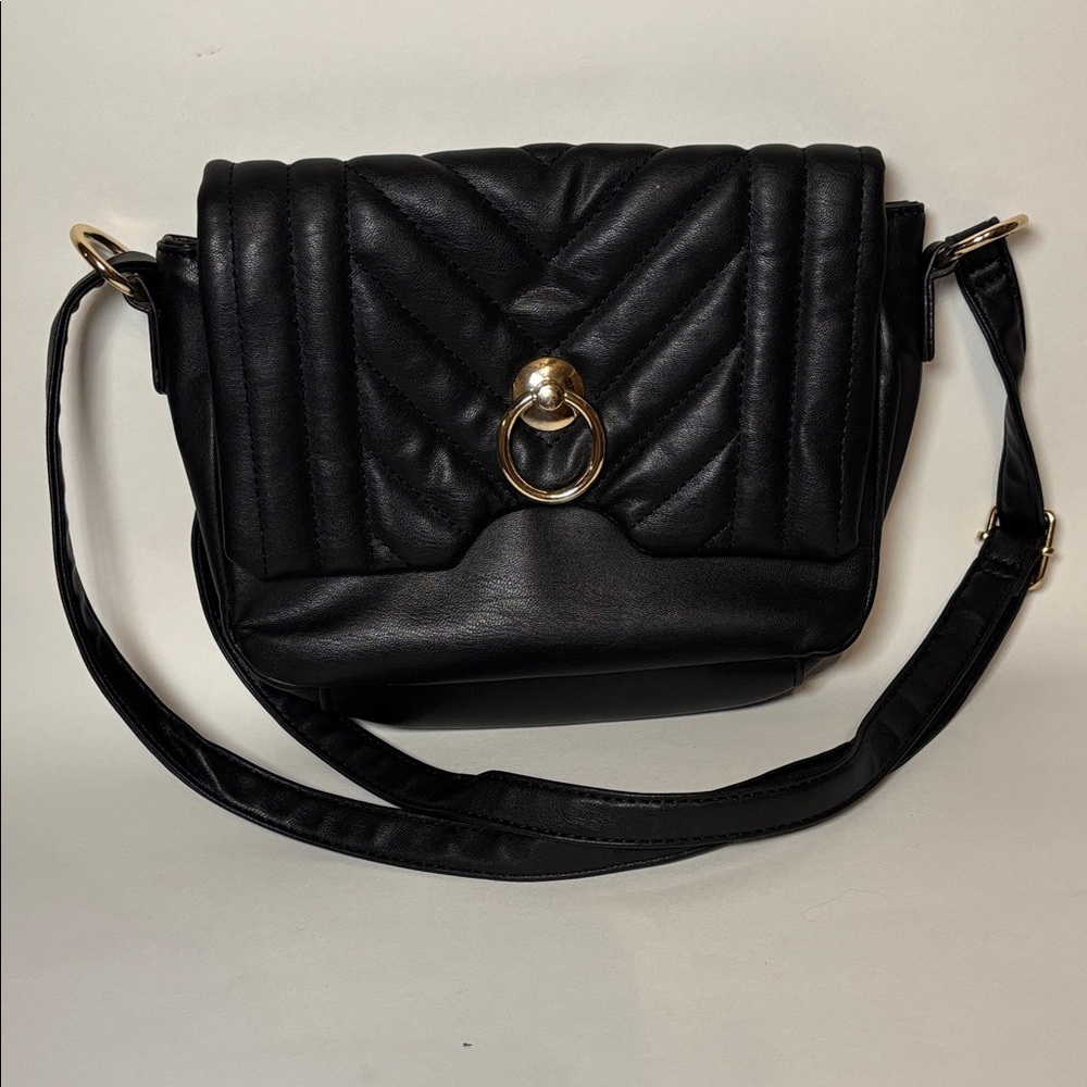 Alexis Bendel Black Quilted Faux Leather Crossbody Shoulder Bag 10x7x3